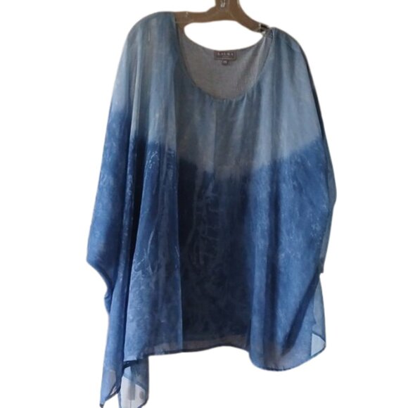 Laura Blue Tye Dye Ombre Semi Sheer Flowy Boho Women's Tunic Plus Size 2x - Picture 3 of 5